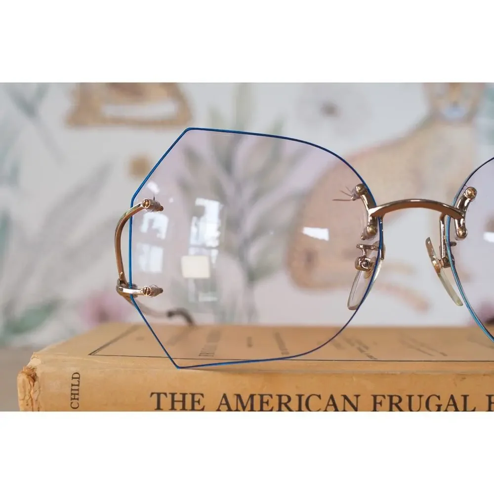 Vintage 1970s Tura Butterfly Sunglasses France Rimless JACKIE Retro Whimsigoth